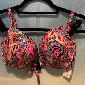 NWT SHADE & SHORE PAISLEY BIKINI TOP SZ 36DD